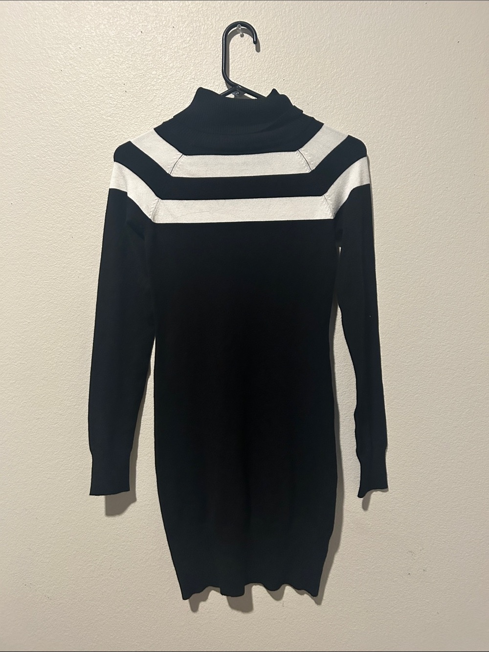 Say What? Black and White Turtleneck Sweater Dress
